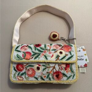 India Beaded Bag Flowers Fruits Peaches Nectarines w/ Bag Charm (Price is Firm)